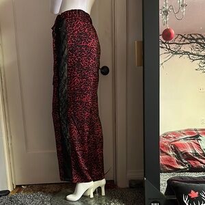 New Leopard Print Red and Black Women's wide leg pants satin lace La vie en rose
